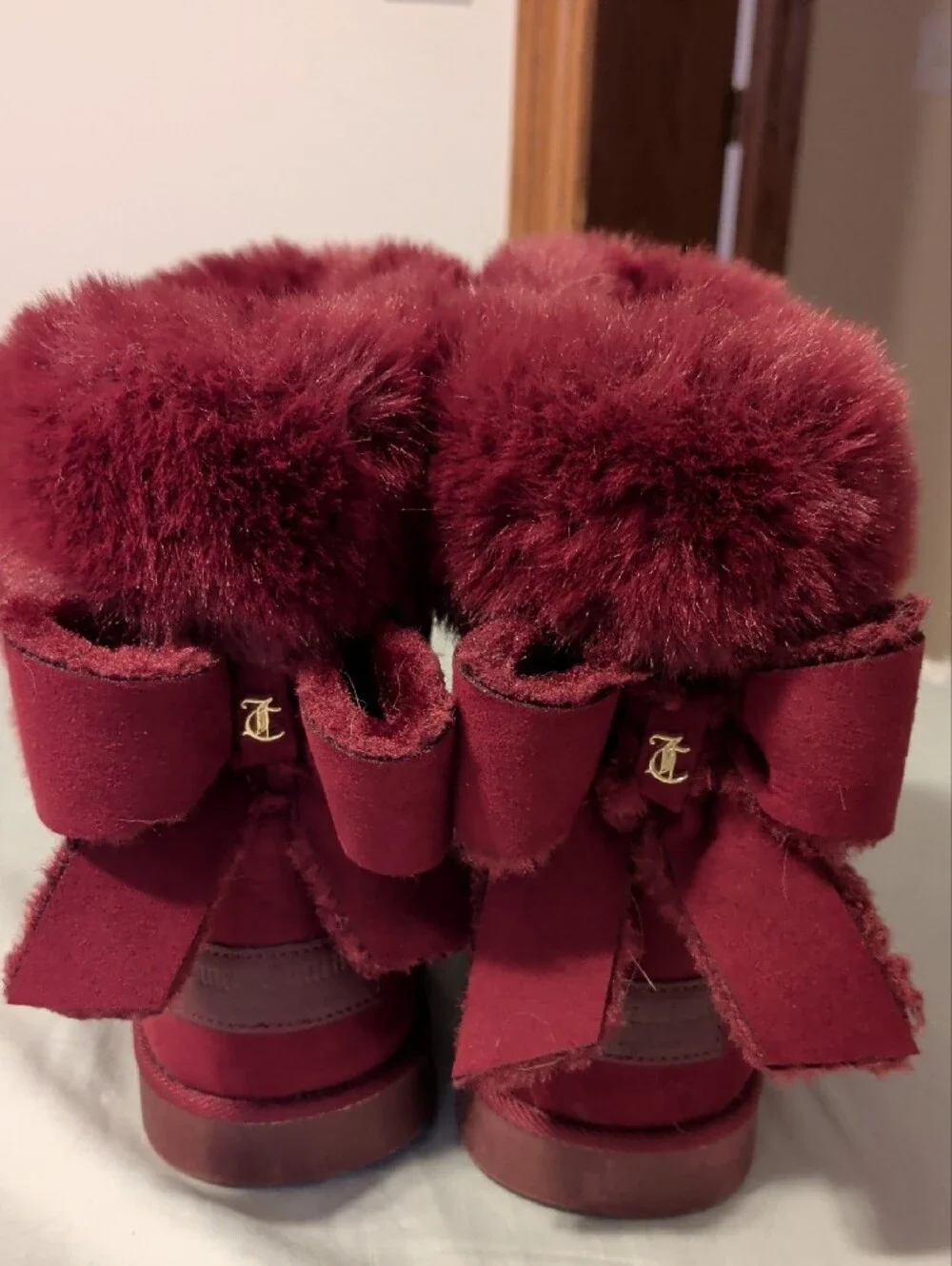 Juicy Couture Burgundy Faux-Fur Fold-Over Slipper Boots